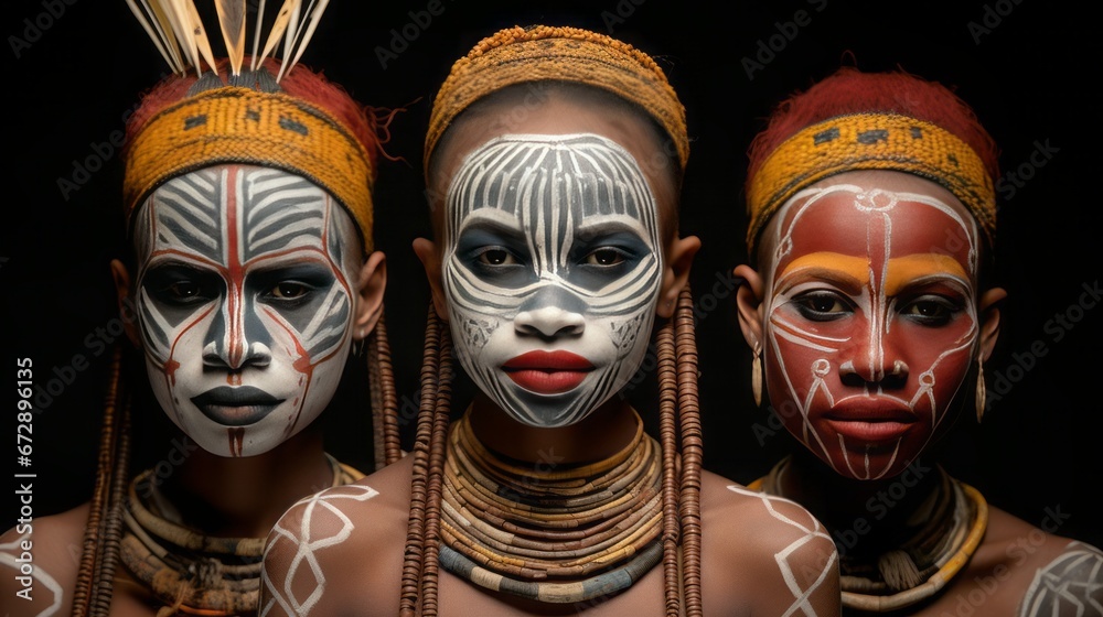 Indian girls with painted faces. Indian girls with painted faces.
