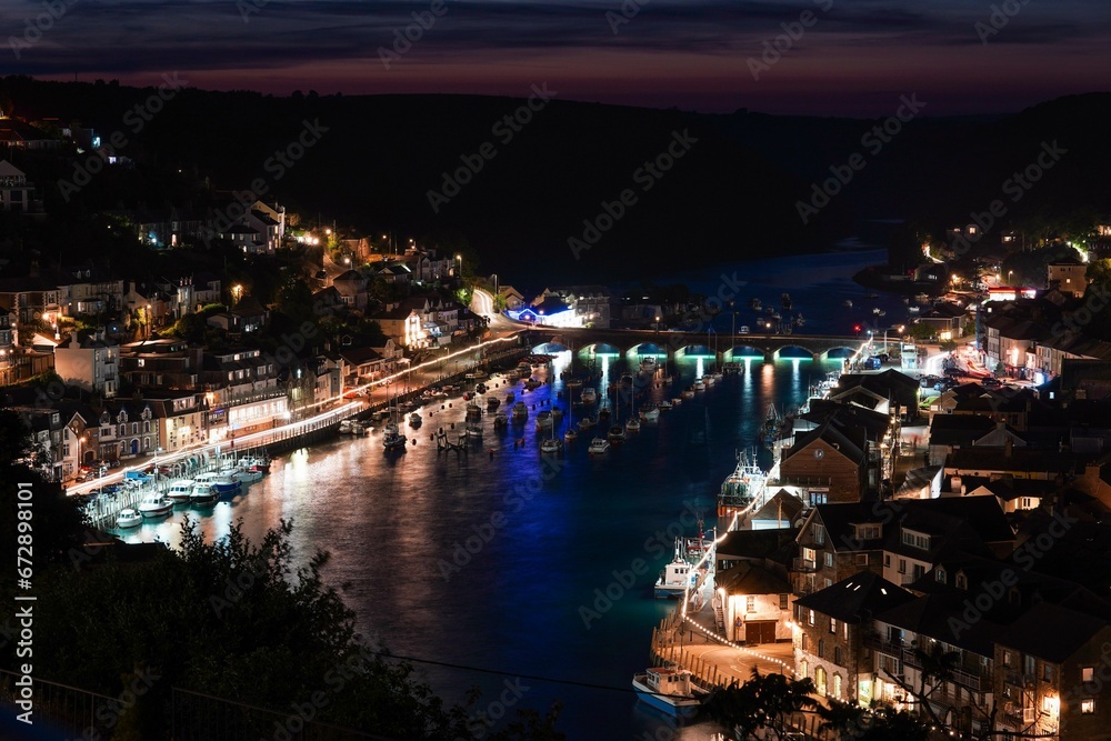 Stunning view of a city skyline at night: Looe, Cornwall