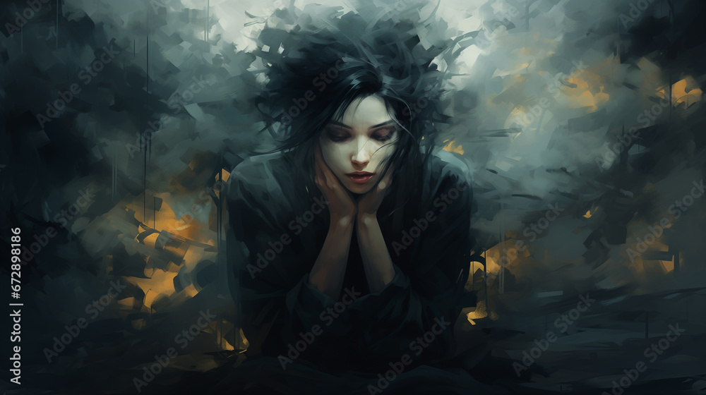 abstract metaphorical image of depression. a person with a mental illness. mental health concept. copy space. abstract metaphorical image of depression. a person with a mental illness. mental health concept. copy space.