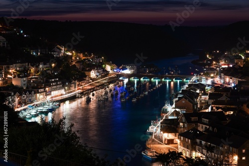 Stunning view of a city skyline at night: Looe, Cornwall