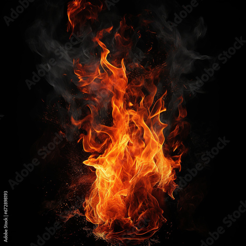 Fire black background flames cut out close up orange red hot blaze