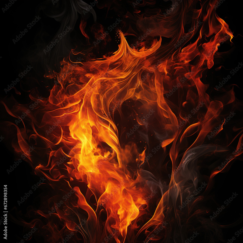 Fire black background flames cut out close up orange red hot blaze