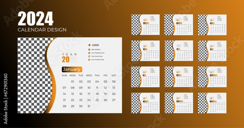 2024 Calendar planner vector schedule month luxury desk calendar design photo