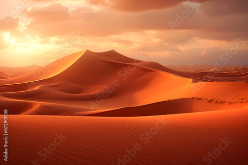 A golden desert dune under the setting sun. 