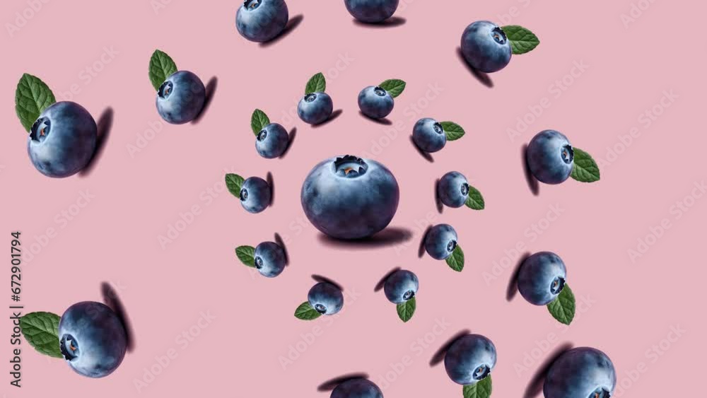 Stop motion Cut and whole Blueberry appear and disappear on pastel background. High quality video 4K. Detailed stop motion video. Background or wallpaper in food and drinks videos.