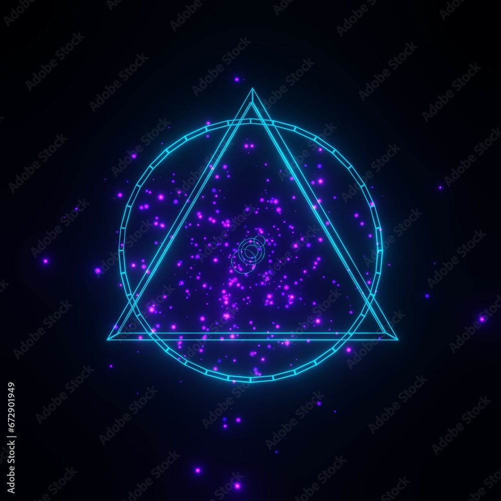 light blue magic incantation circle with fantasy stars on black background