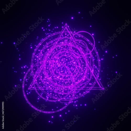 Magic spell purple circle ring with sparkles, ritual sign on dark background.