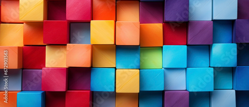 Colorful 3D blocks grouped in a dynamic composition.