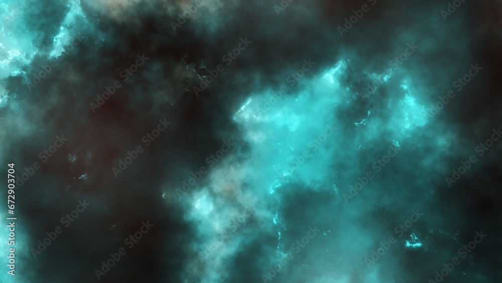 Fototapeta premium cyan universe. Nebula and stars in the galaxy landscape. 3D rendering