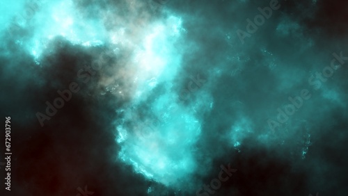 cyan universe. Nebula and stars in the galaxy landscape. 3D rendering