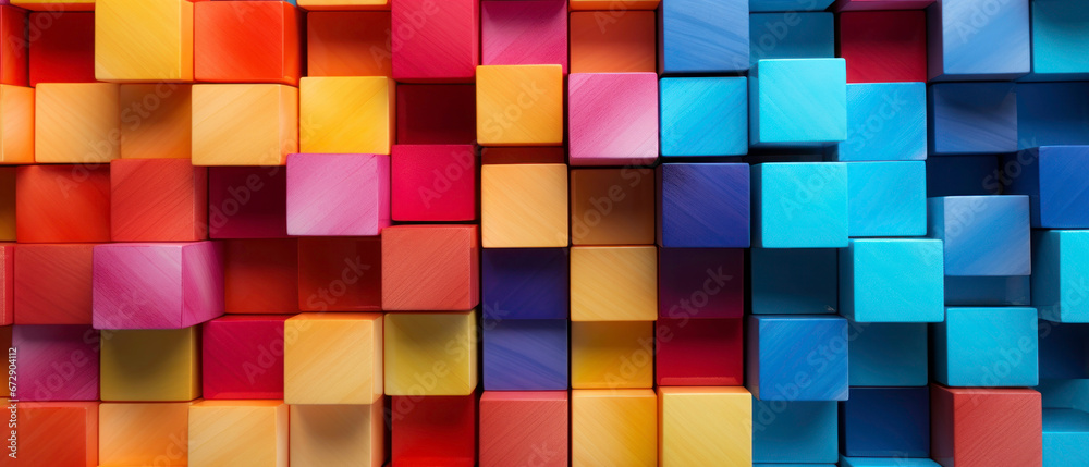 Colorful 3D blocks grouped in a dynamic composition.