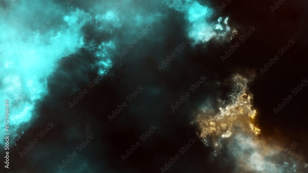 cyan universe. Nebula and stars in the galaxy landscape. 3D rendering cyan universe. Nebula and stars in the galaxy landscape. 3D rendering
