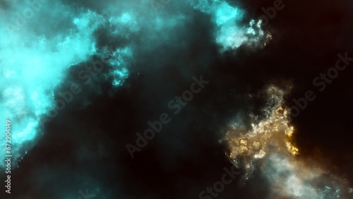 cyan universe. Nebula and stars in the galaxy landscape. 3D rendering