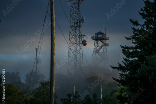 Fryingpan Mountain Firewatch covered in fog in Pisgah National Forest, North Carolina