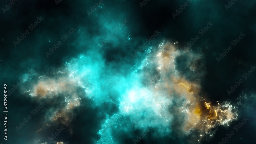 Fototapeta premium Abstract blue sparkles and smoke on dark background