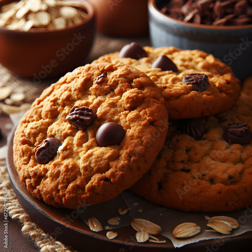 Close up Photo of Crunchy Oatmeal Cookies photo
