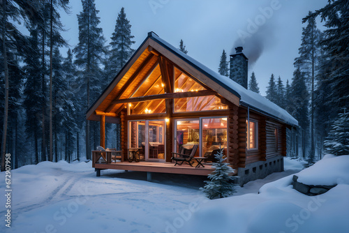 Blockhütte in wundervoller Winterlandschaft