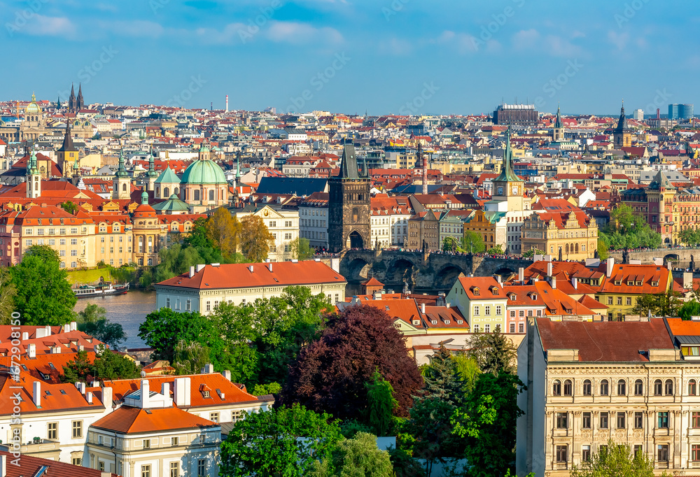 Prague cityscape in spring, Czech Republic