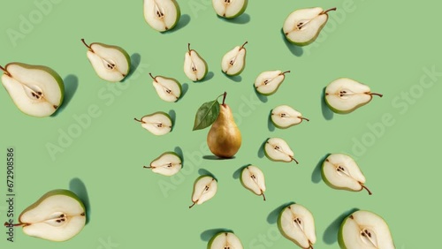 Wallpaper Mural Stop motion Cut and whole Pear appear and disappear on pastel background. High quality video 4K. Detailed stop motion video. Background or wallpaper in food and drinks videos. Torontodigital.ca