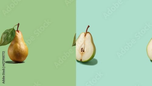 Wallpaper Mural Stop motion Cut and whole Pear appear and disappear on pastel background. High quality video 4K. Detailed stop motion video. Background or wallpaper in food and drinks videos. Torontodigital.ca