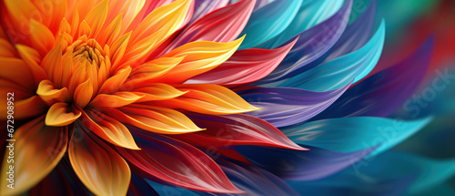 Vibrant 3D flower close-up with layered petals and rich hues.