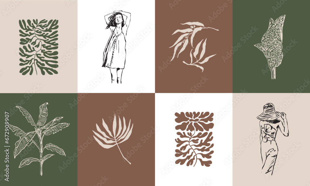 Abstract boho style botanical vector art print posters for wall art gallery Abstract boho style botanical vector art print posters for wall art gallery