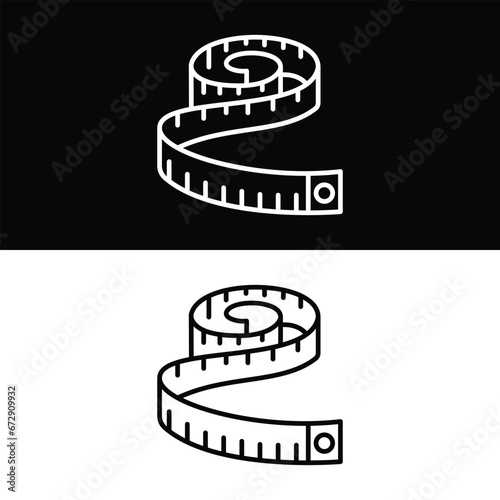 Measuring tape Icon, Black and White Version Design Template