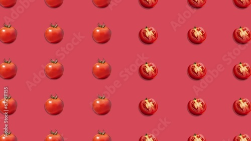 Wallpaper Mural Stop motion Cut and whole Tomato appear and disappear on pastel background. High quality video 4K. Detailed stop motion video. Background or wallpaper in food and drinks videos. Torontodigital.ca