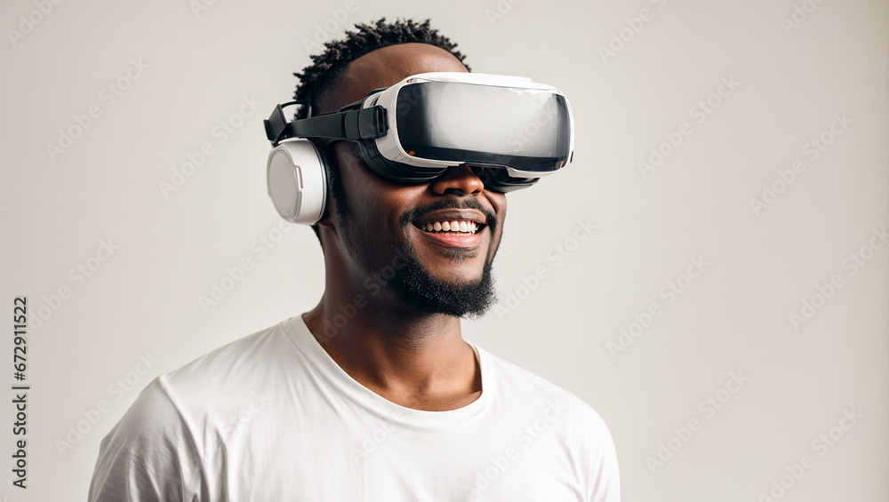 Portrait of an African American man wearing virtual reality glasses Portrait of an African American man wearing virtual reality glasses