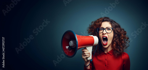 Woman shouting on loudspeaker. Black Friday poster. High quality