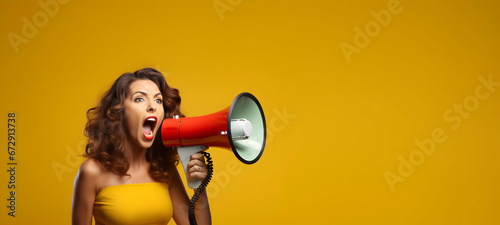 Woman shouting on loudspeaker. Black Friday poster. High quality