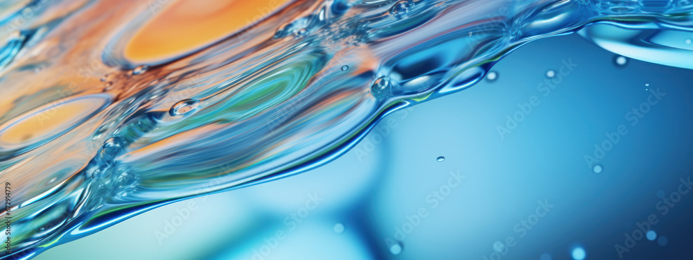 Water droplet close-up with reflective colors.