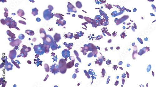 Falling snowflakes on transparent background isolated. Bokeh of glowy snow.