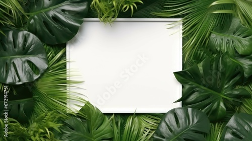 Square color cutout with green leaves  placing a love concept