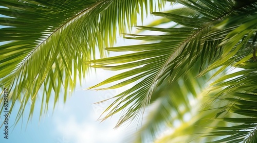  tropical palm leaf background, coconut palm trees perspective view