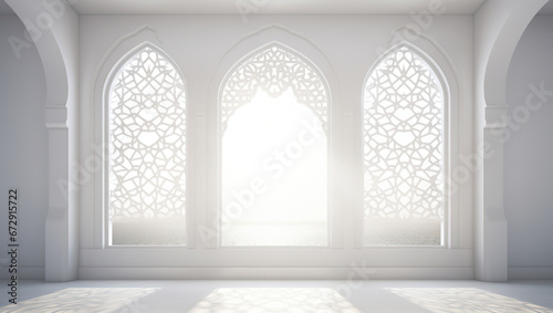 interior of a mosque in white , window arabic decoration 