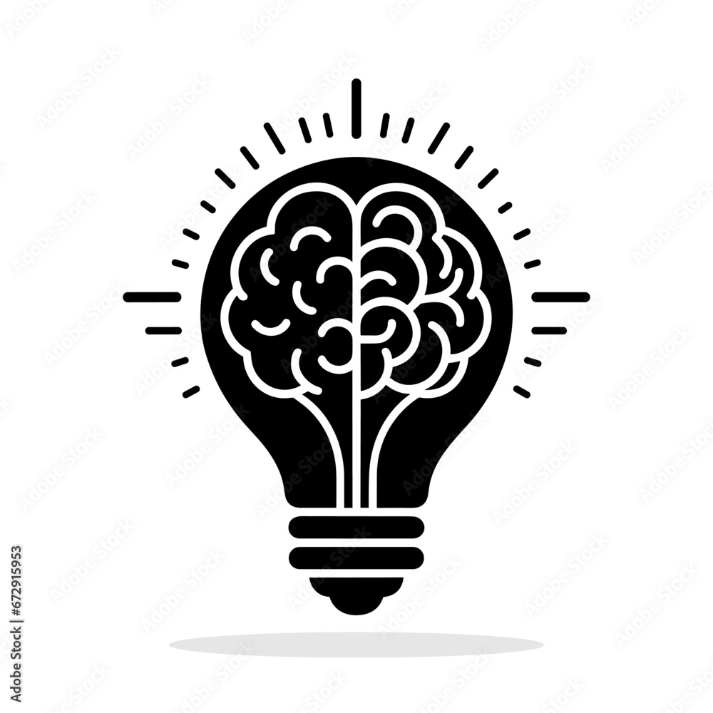 Light bulb and brain icon. Creativity symbol. Innovation symbol. Light bulb and brain icon. Creativity symbol. Innovation symbol.