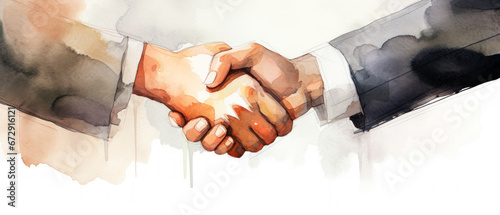 Watercolor illustration of a firm business handshake. photo