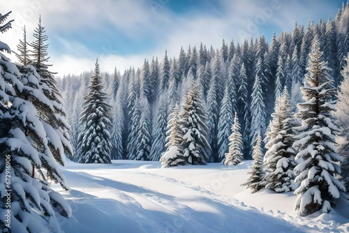 winter landscape with snow covered trees generated by AI technology 