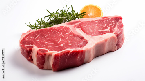 Fresh raw beef ribs with salt, spices and herbs , isolated on a white background