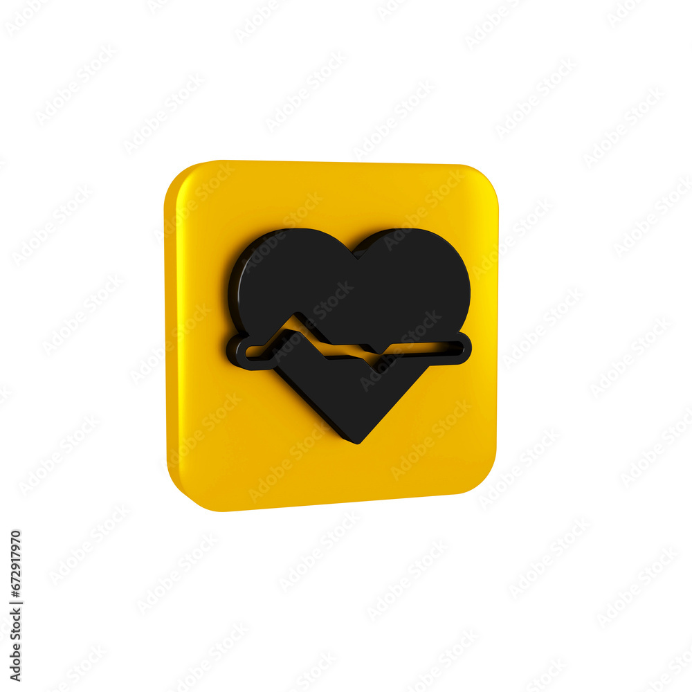 Black Heart rate icon isolated on transparent background. Heartbeat sign. Heart pulse icon. Cardiogram icon. Yellow square button. Black Heart rate icon isolated on transparent background. Heartbeat sign. Heart pulse icon. Cardiogram icon. Yellow square button.