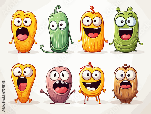 Drawing of 8 Emojis different expressions illustration separated, sweeping overdrawn lines.