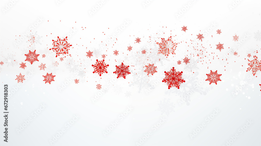 Minimalistyczne tło - czerwone płatki śniegu, śnieżynki na białym tle. Niepodległościowe kolory - barwy narodowe Polski  - obrazy, fototapety, plakaty 