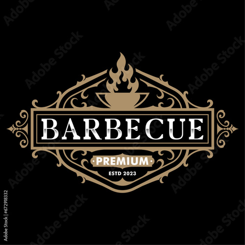 Barbecue barbeque bbq grill vintage victorian logo design