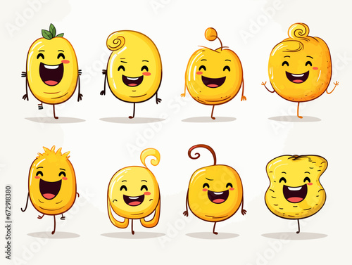 Drawing of 8 happy Emojis different expressions illustration separated, sweeping overdrawn lines.