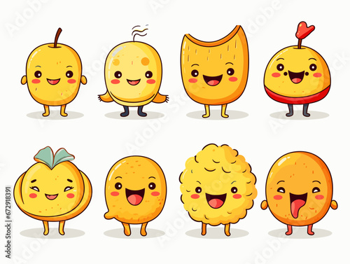 Drawing of 8 happy Emojis different expressions illustration separated, sweeping overdrawn lines.
