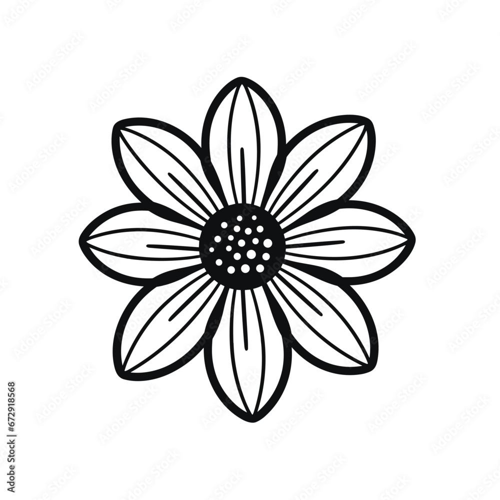 Hand drawn flat design simple flower outline on white background Hand drawn flat design simple flower outline on white background