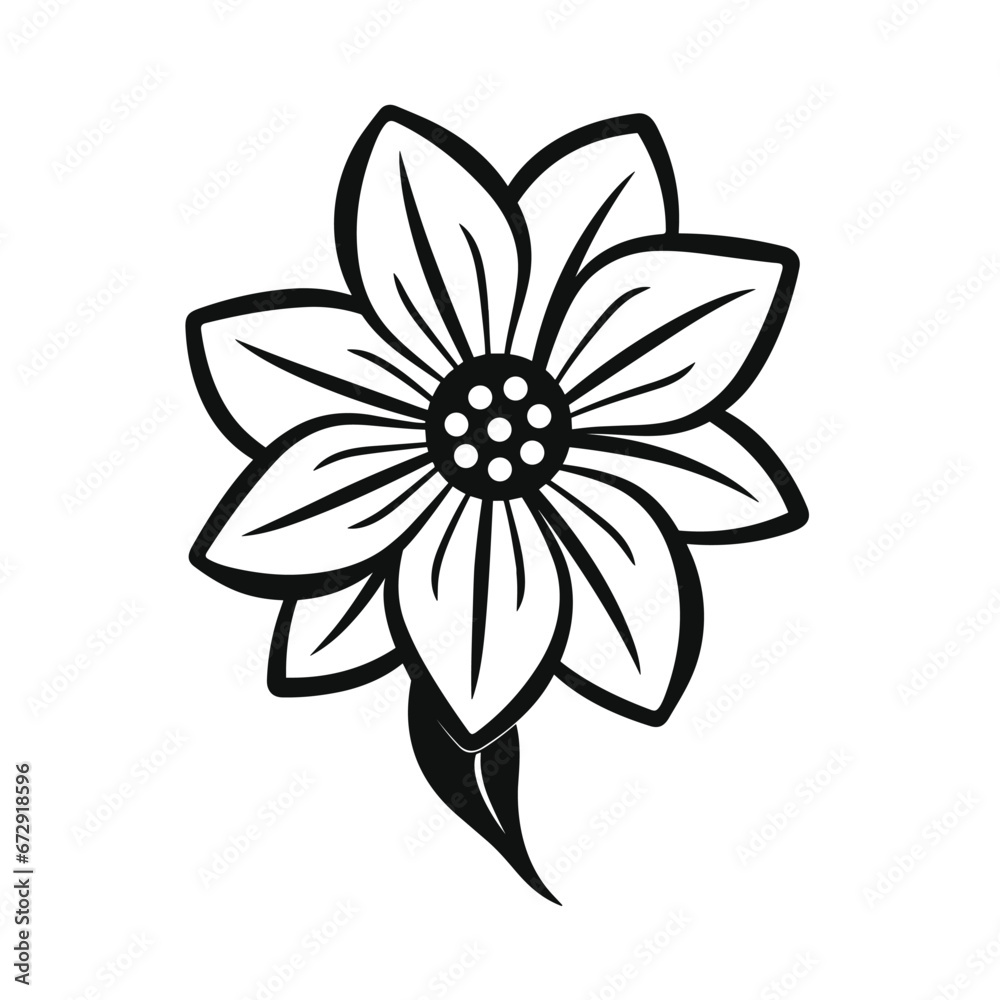 Hand drawn flat design simple flower outline on white background
