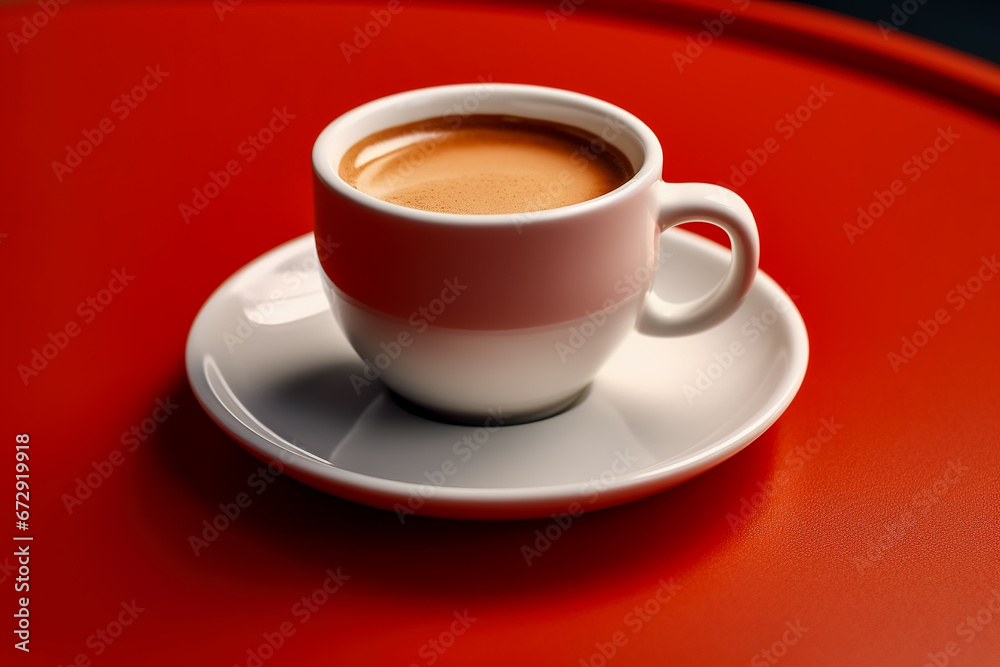 Cup of espresso on red table