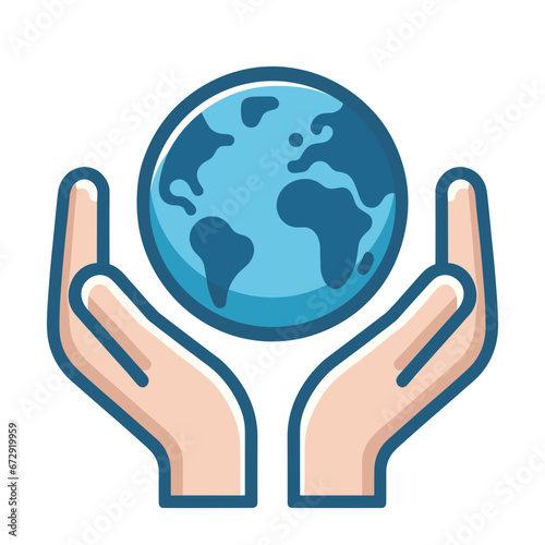 Globe Earth in hands icon. Hands holding the shape of the planet .